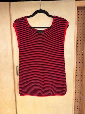 A.P.C. Red and Black Striped Knit Sleeveless Shell